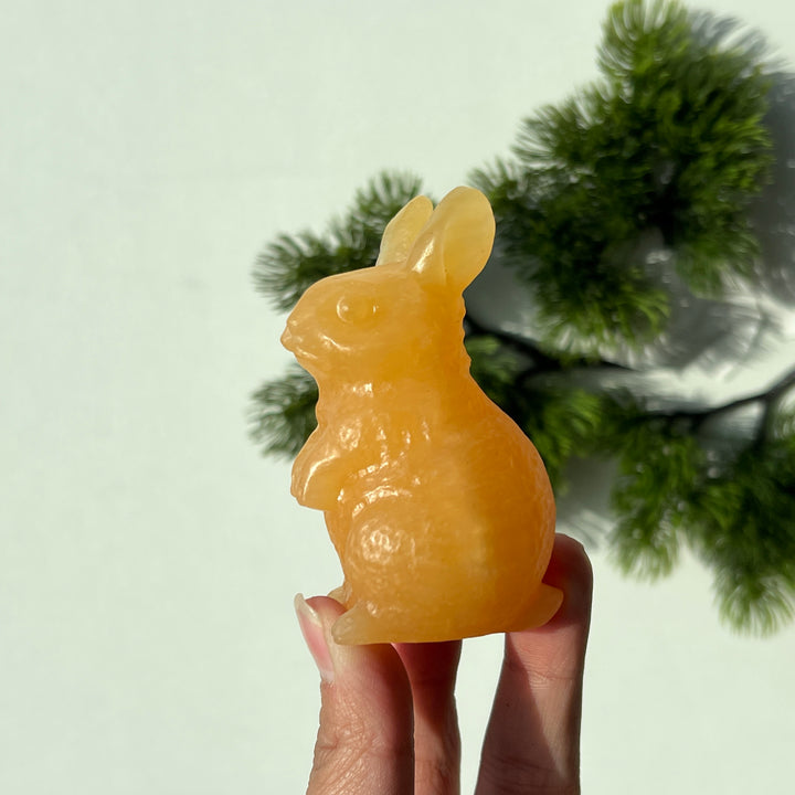 Natural Crystal Carving Yellow Calcite Rabbit