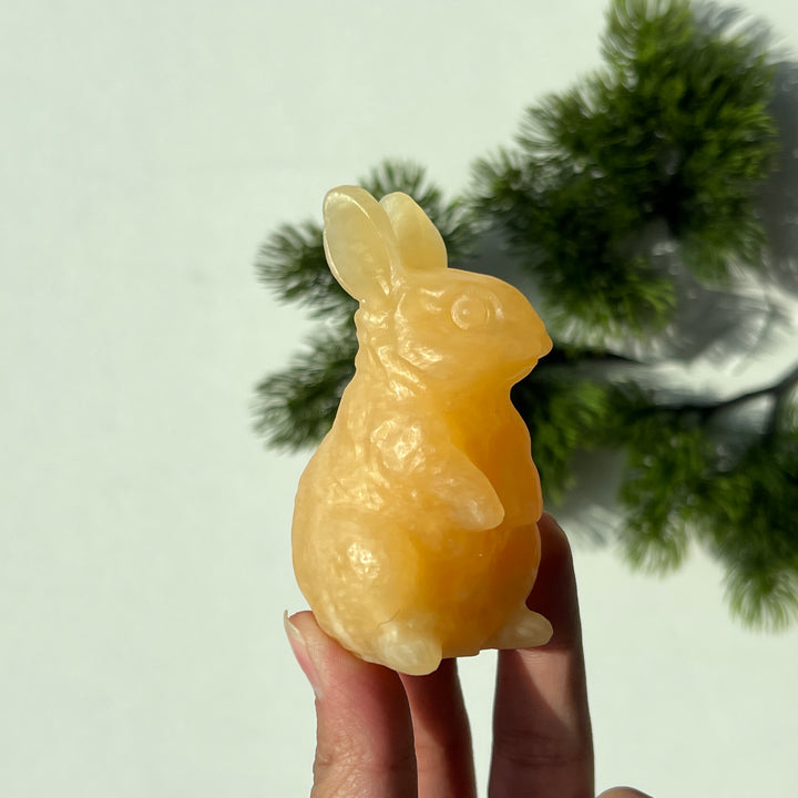 Natural Crystal Carving Yellow Calcite Rabbit