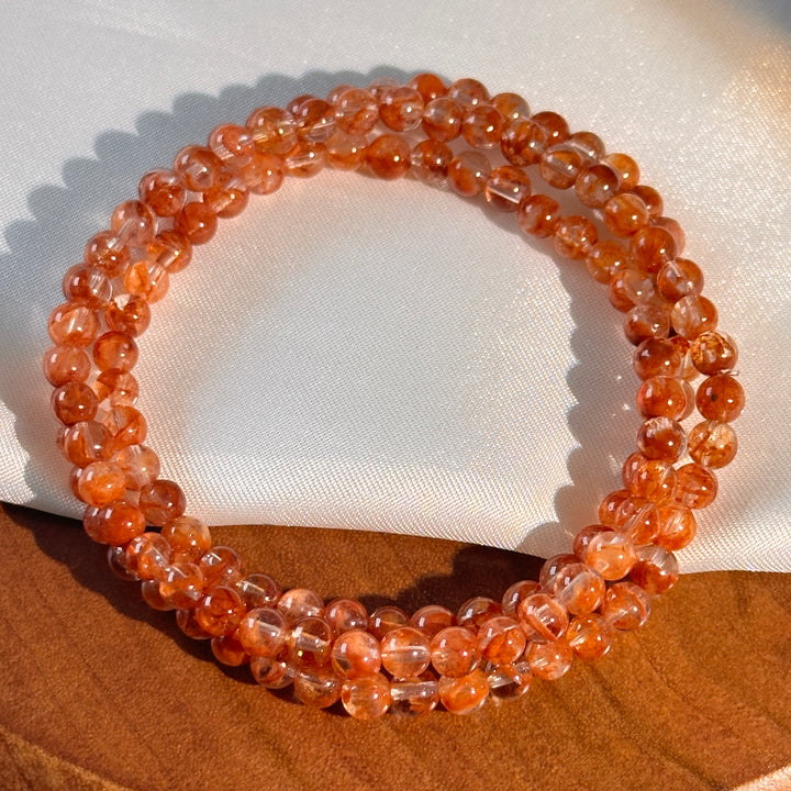 Fire Quartz Triple Wrap Bracelet 4.4-4.7mm