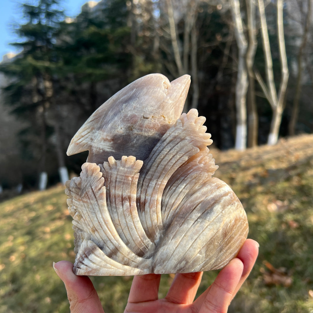 Unique Natural Carving Sunstone-Moonstone Dolphin