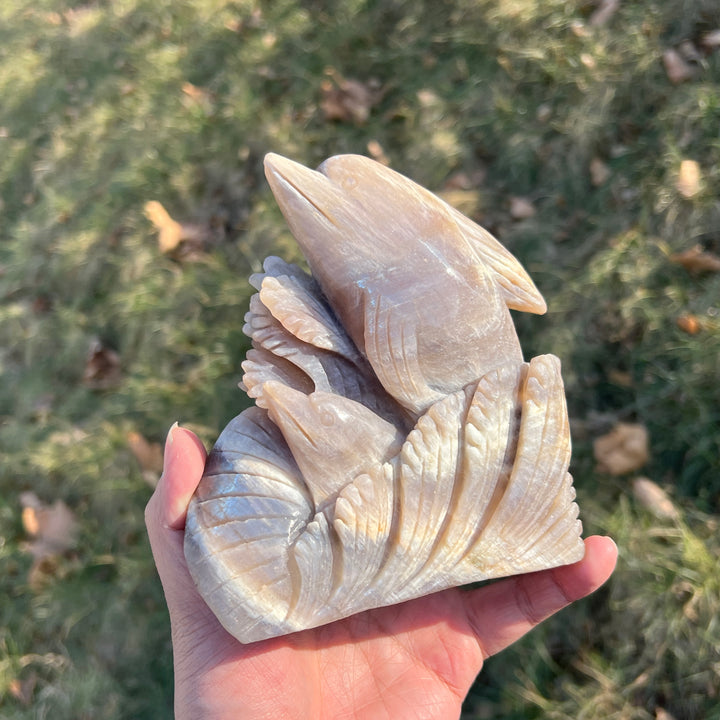 Unique Natural Carving Sunstone-Moonstone Dolphin
