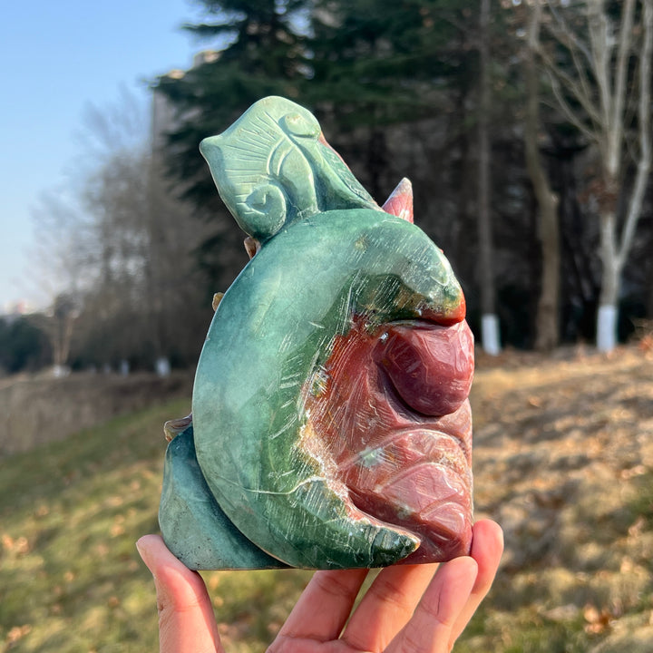 Unique Natural Carving Ocean Jasper Nine-Tailed Fox