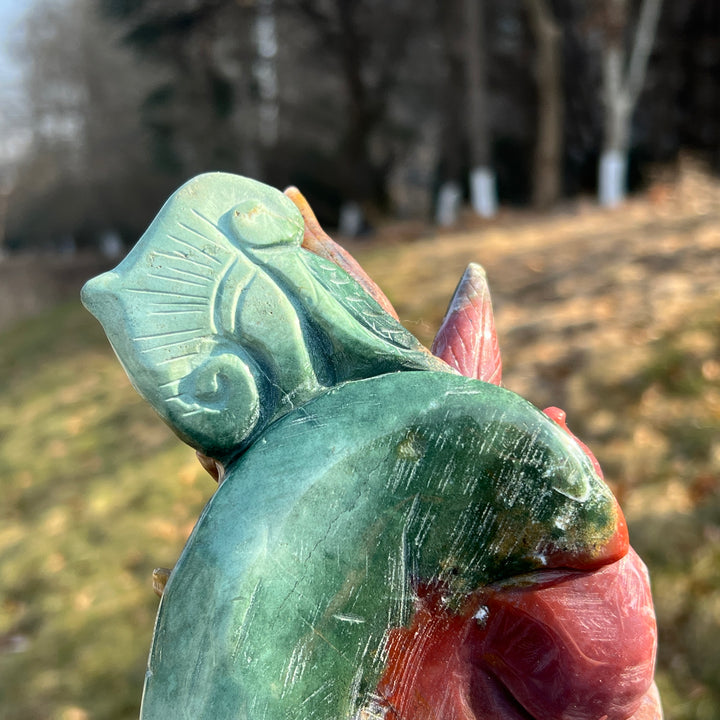 Unique Natural Carving Ocean Jasper Nine-Tailed Fox