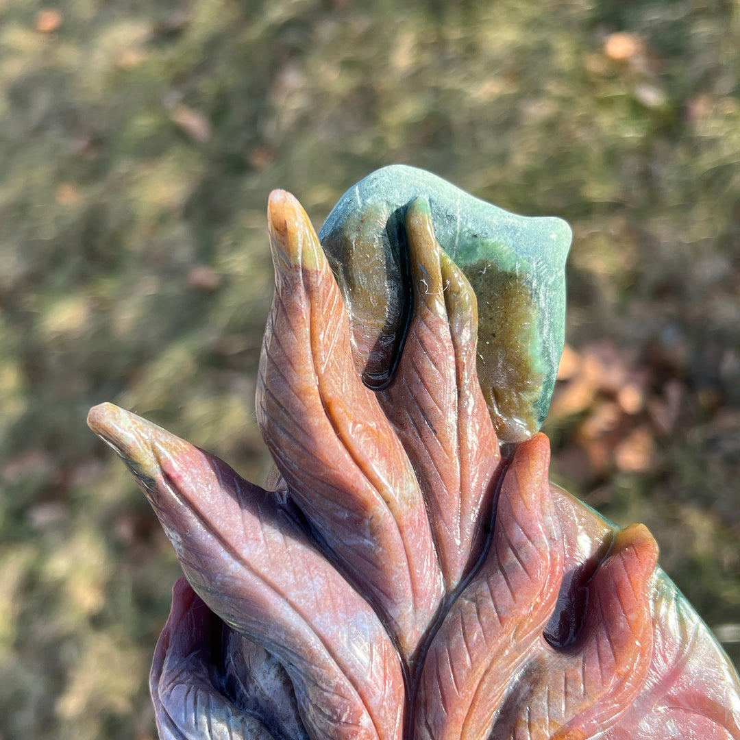Unique Natural Carving Ocean Jasper Nine-Tailed Fox