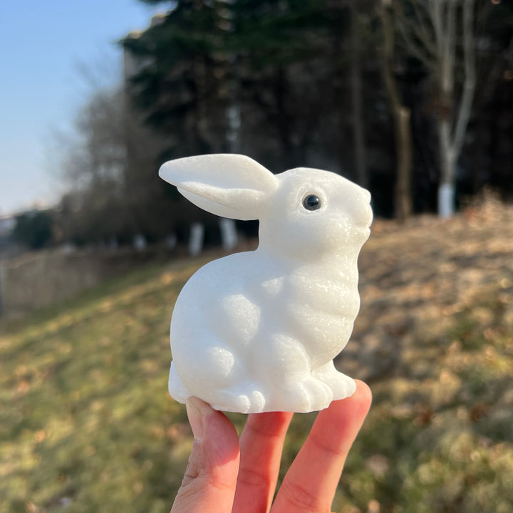 Natural Crystal Carving White Jade Rabbit