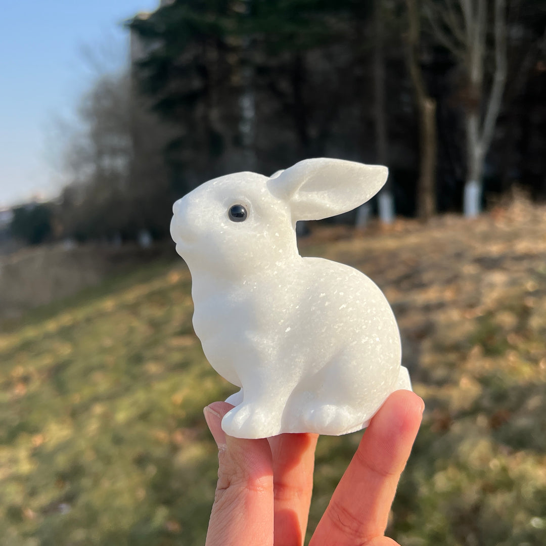 Natural Crystal Carving White Jade Rabbit