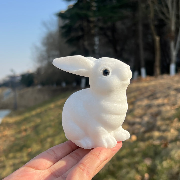 Natural Crystal Carving White Jade Rabbit