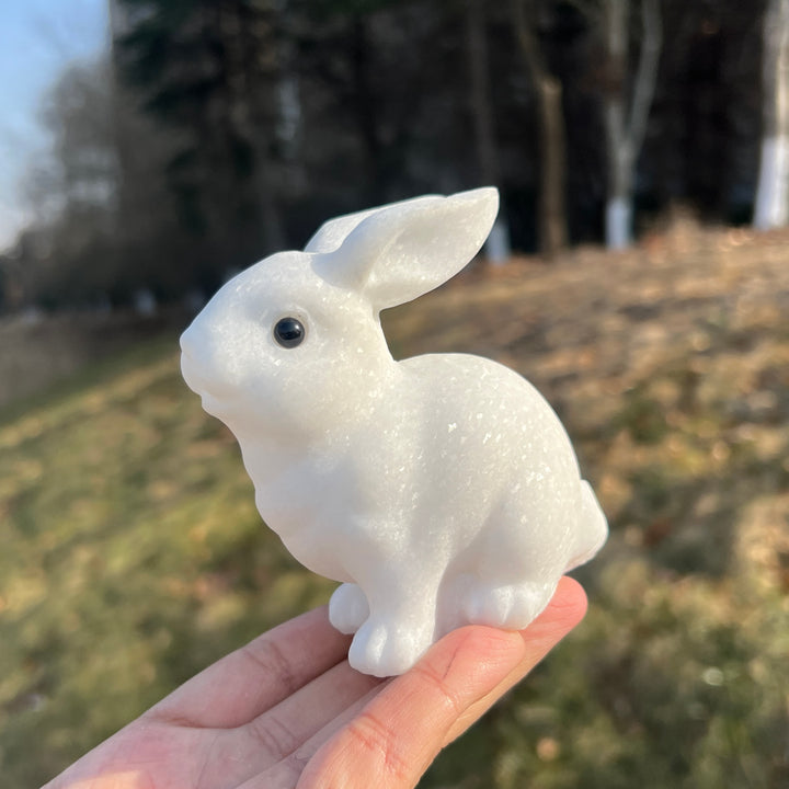 Natural Crystal Carving White Jade Rabbit