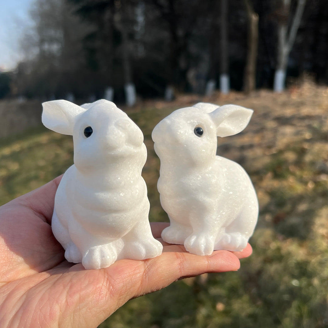 Natural Crystal Carving White Jade Rabbit