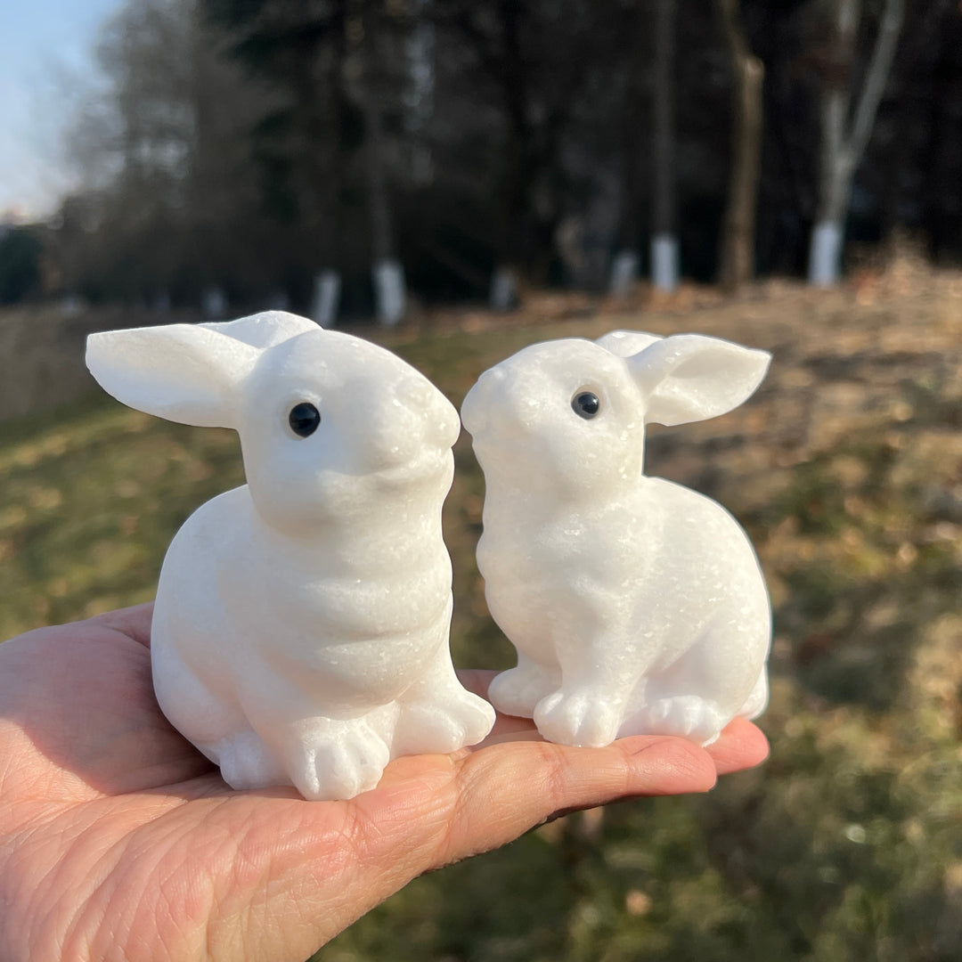 Natural Crystal Carving White Jade Rabbit