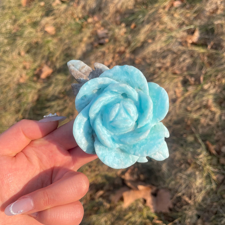 Natural Crystal Carved Hemimorphite Peony