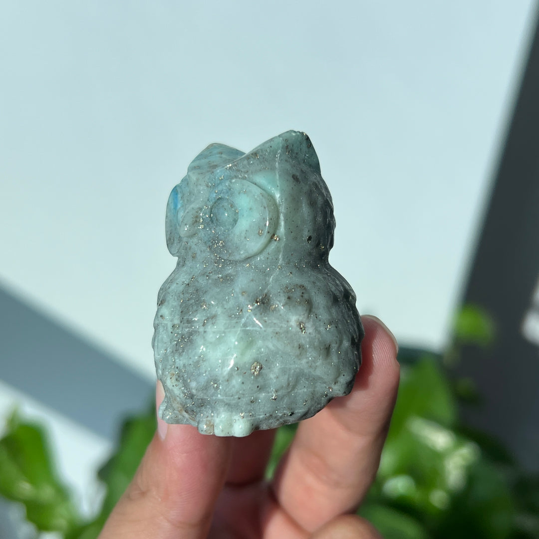 Green Sodalite With Pyrite Owl
