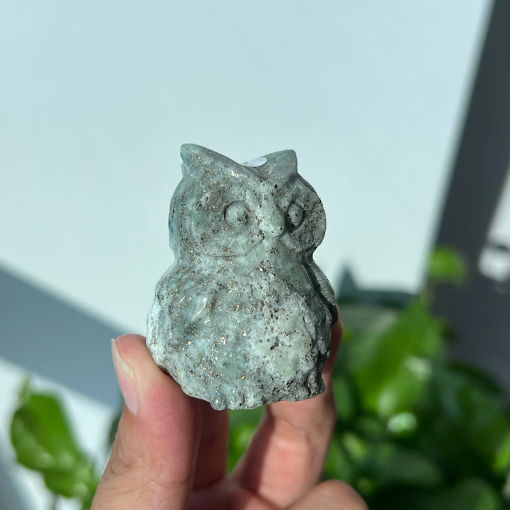 Green Sodalite With Pyrite Owl