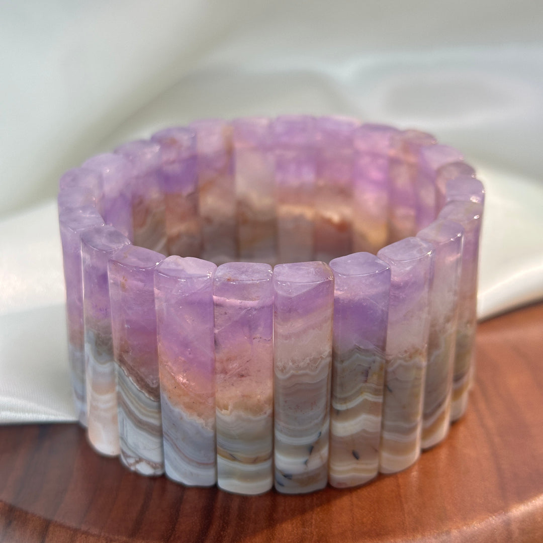 Amethyst Agate Square Bead Bracelet 5.6-6.9mm