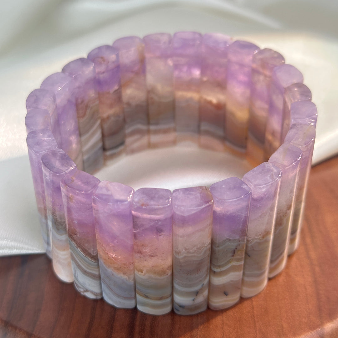 Amethyst Agate Square Bead Bracelet 5.6-6.9mm
