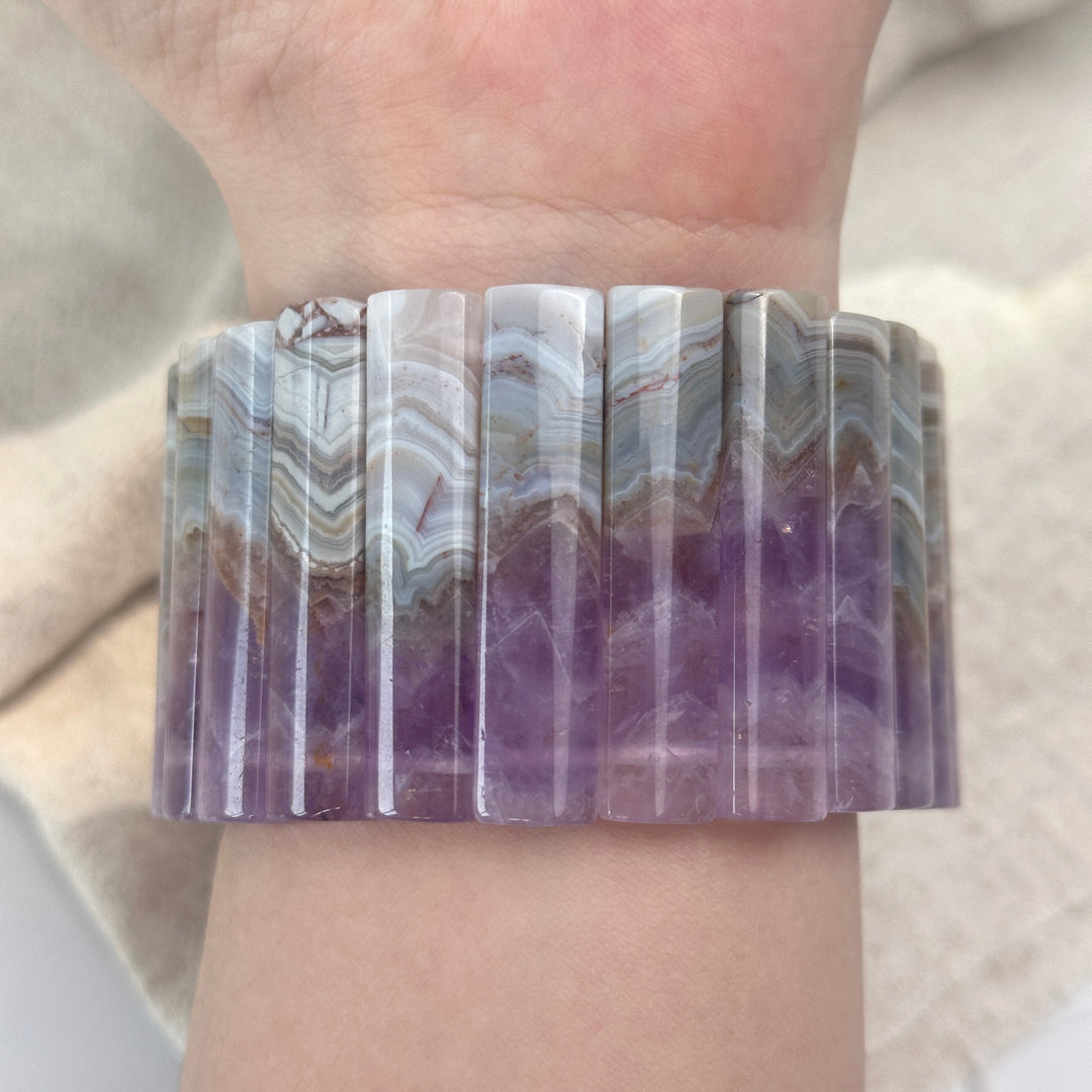 Amethyst Agate Square Bead Bracelet 5.6-6.9mm