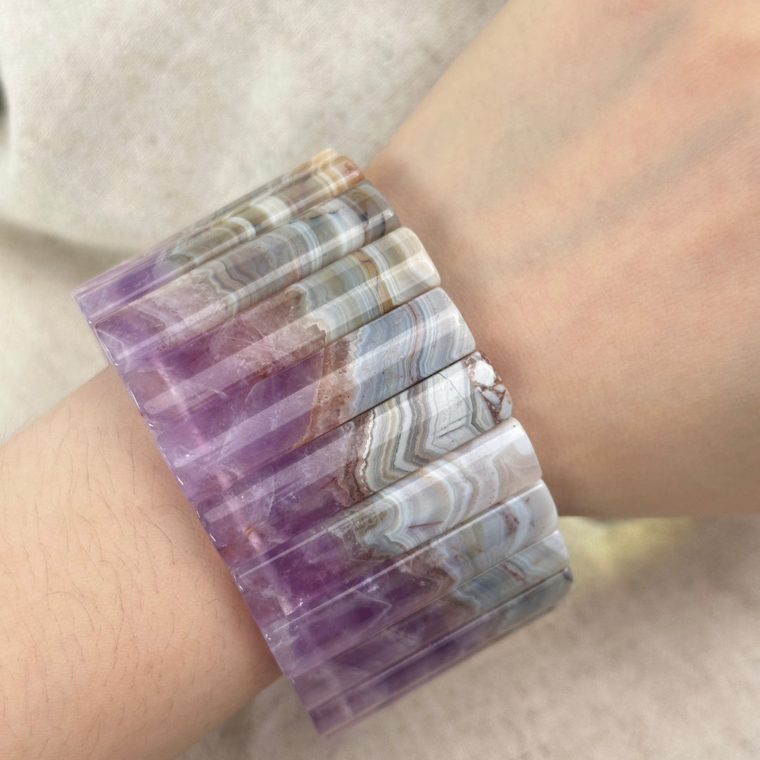 Amethyst Agate Square Bead Bracelet 5.6-6.9mm