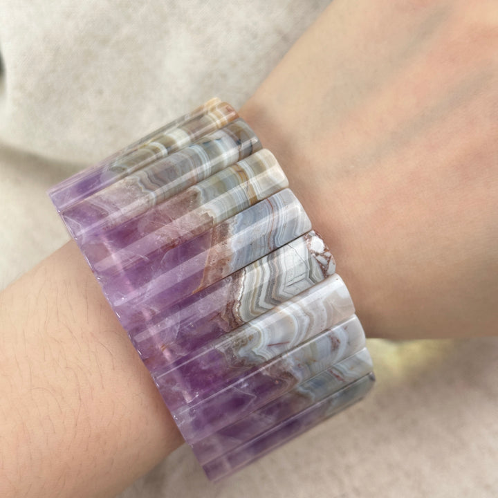 Amethyst Agate Square Bead Bracelet 5.6-6.9mm