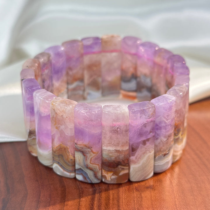 Amethyst Agate Square Bead Bracelet 5.6-6.9mm