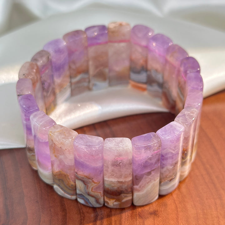 Amethyst Agate Square Bead Bracelet 5.6-6.9mm