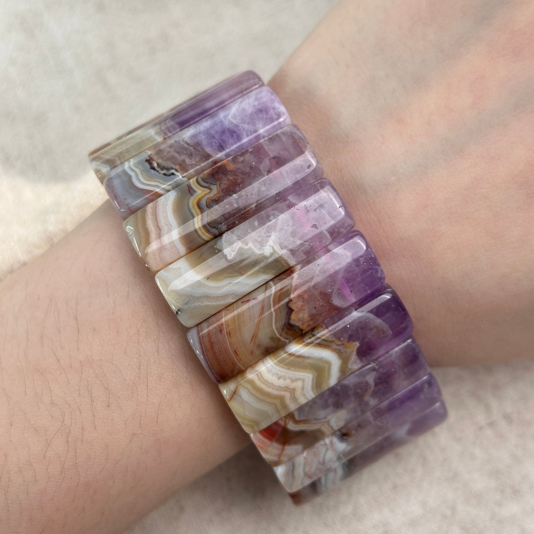 Amethyst Agate Square Bead Bracelet 5.6-6.9mm