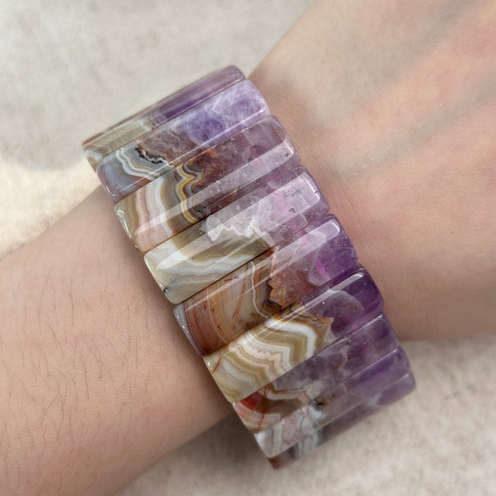 Amethyst Agate Square Bead Bracelet 5.6-6.9mm