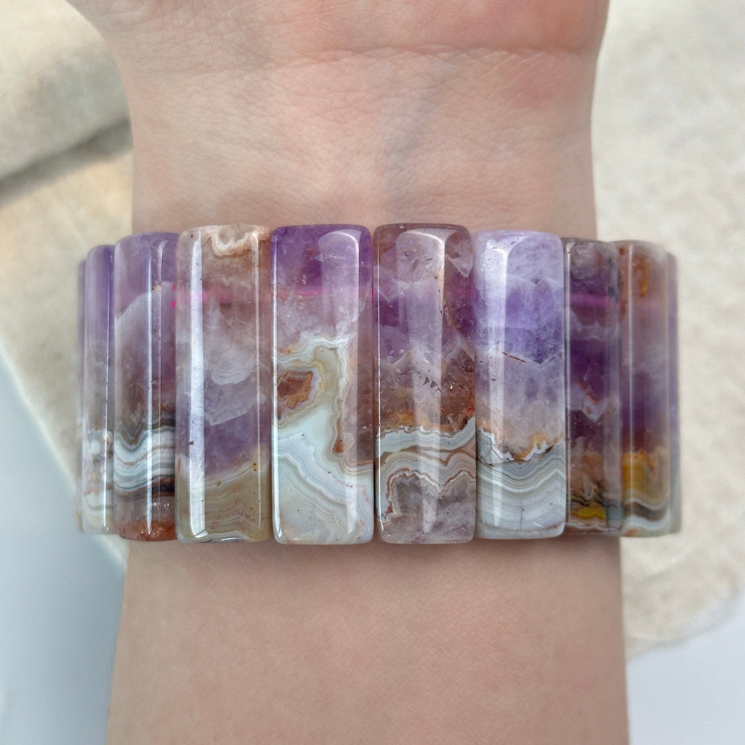 Amethyst Agate Square Bead Bracelet 5.6-6.9mm