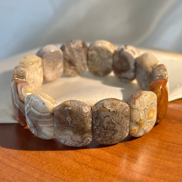 Crazy Lace Agate Square Bead Bracelet 6.5-7.4mm