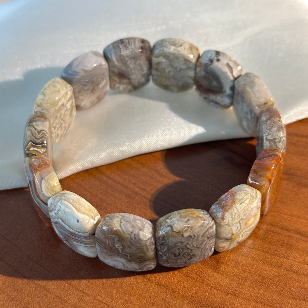 Crazy Lace Agate Square Bead Bracelet 6.5-7.4mm