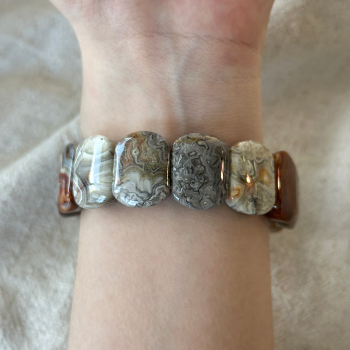 Crazy Lace Agate Square Bead Bracelet 6.5-7.4mm