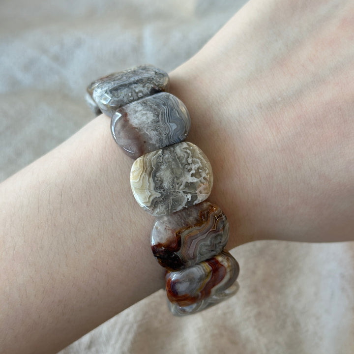 Crazy Lace Agate Square Bead Bracelet 6.5-7.4mm