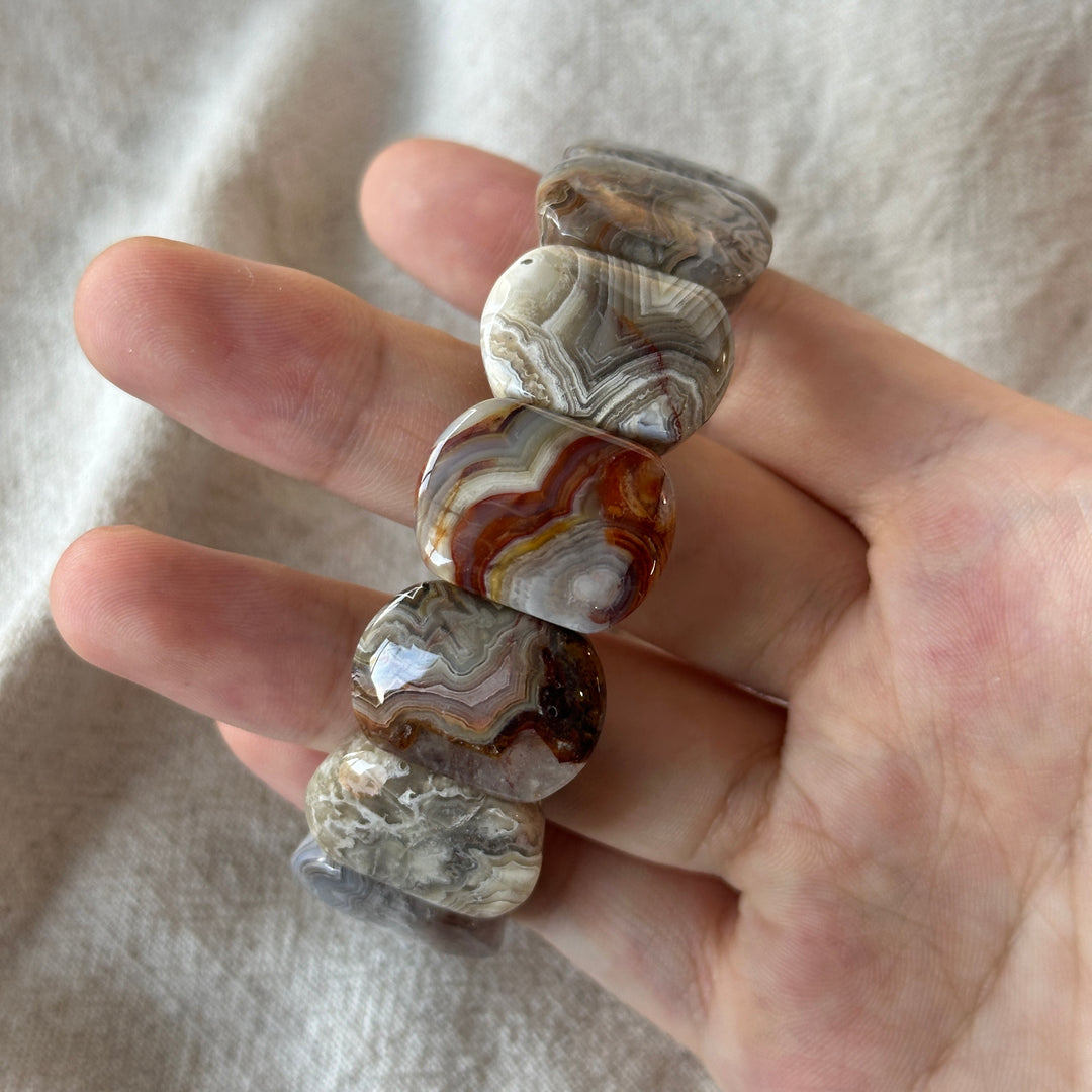Crazy Lace Agate Square Bead Bracelet 6.5-7.4mm