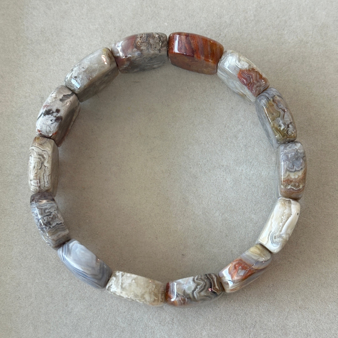 Crazy Lace Agate Square Bead Bracelet 6.5-7.4mm