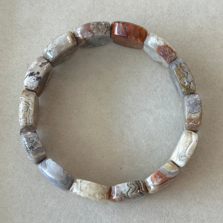 Crazy Lace Agate Square Bead Bracelet 6.5-7.4mm