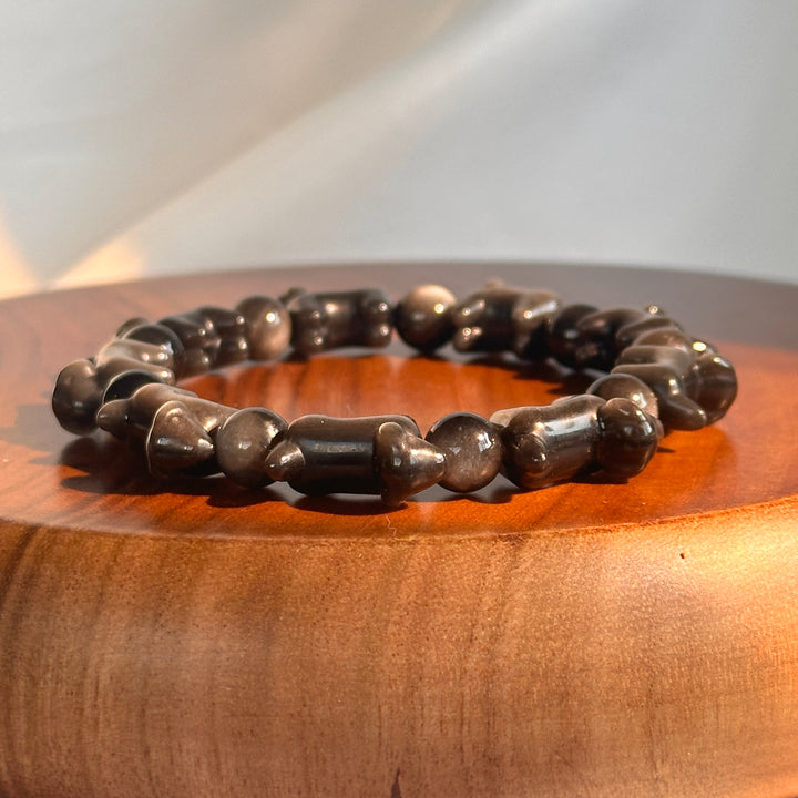 Silver Obsidian Dog Bead Bracelet 14.0-14.2mm