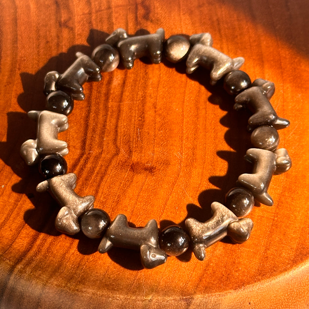 Silver Obsidian Dog Bead Bracelet 14.0-14.2mm