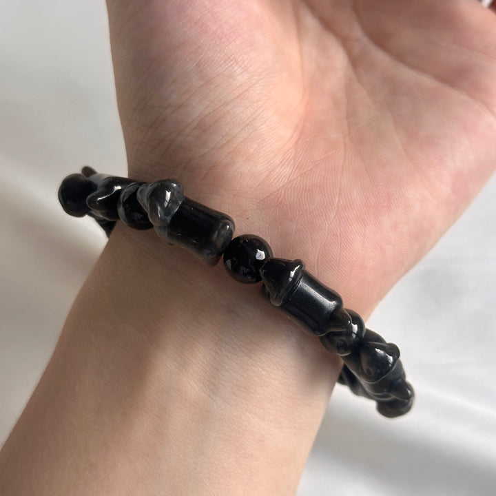Silver Obsidian Dog Bead Bracelet 14.0-14.2mm