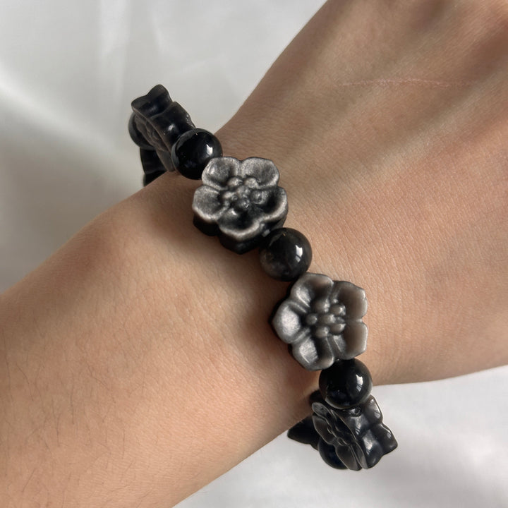 Silber-Obsidian Mondperlen-Armband 15,0-15,3 mm