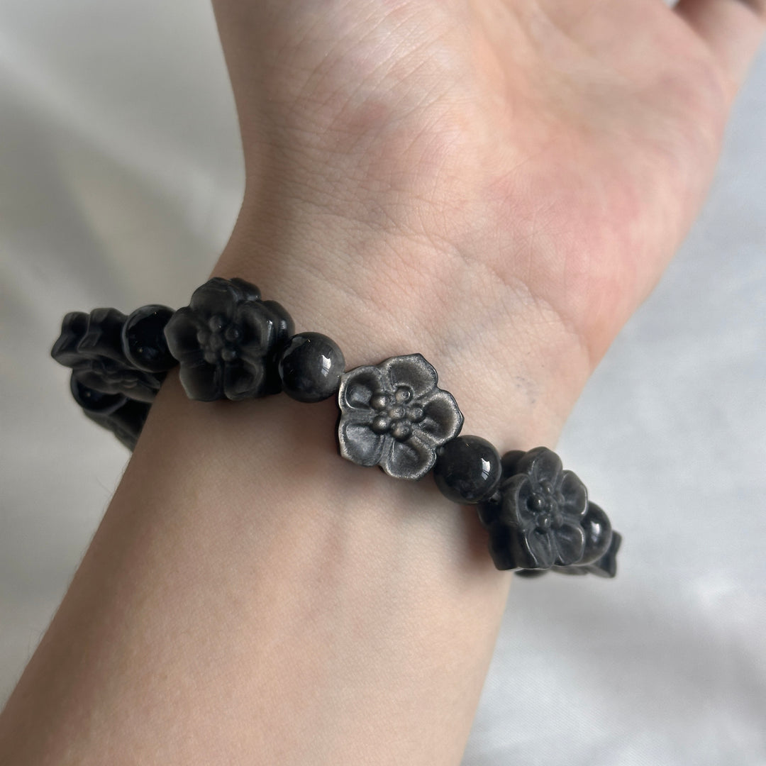 Silber-Obsidian Mondperlen-Armband 15,0-15,3 mm