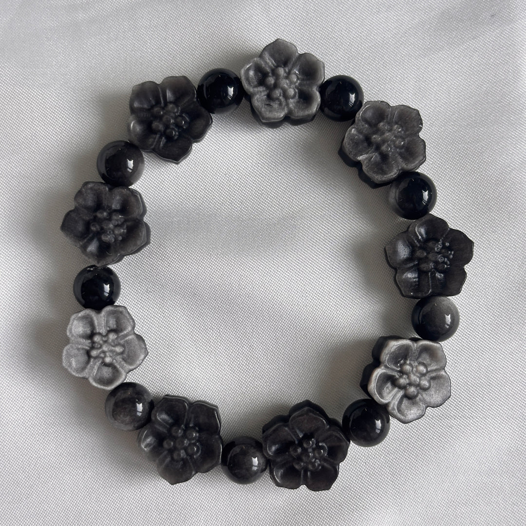 Silber-Obsidian Mondperlen-Armband 15,0-15,3 mm