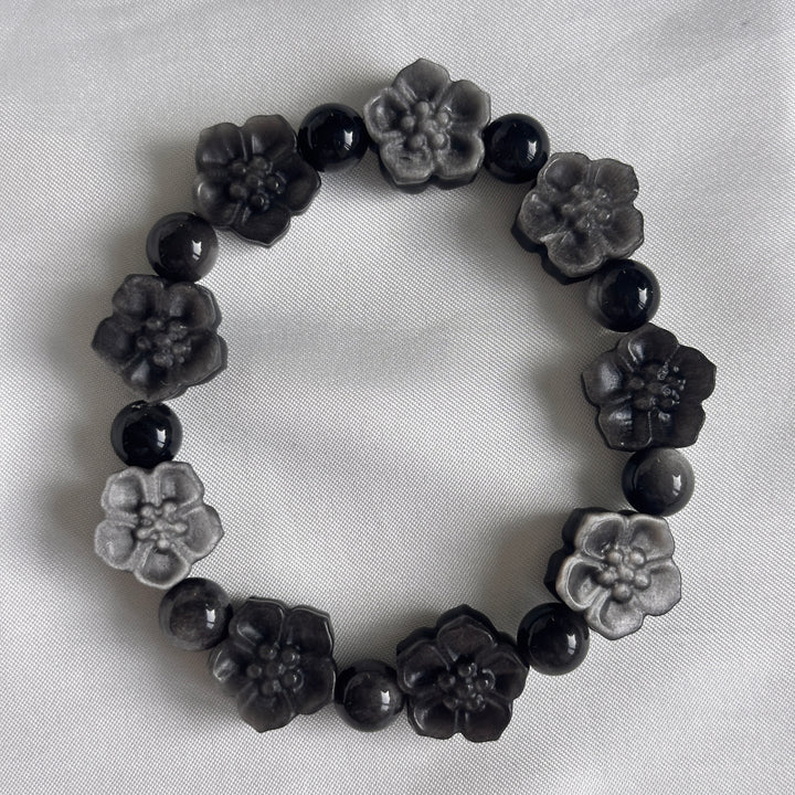 Silber-Obsidian Mondperlen-Armband 15,0-15,3 mm