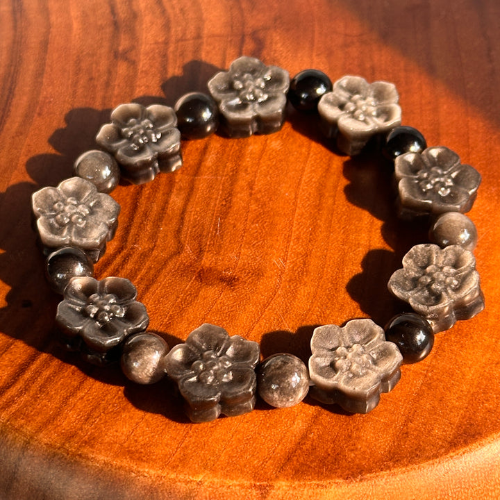 Silber-Obsidian Mondperlen-Armband 15,0-15,3 mm