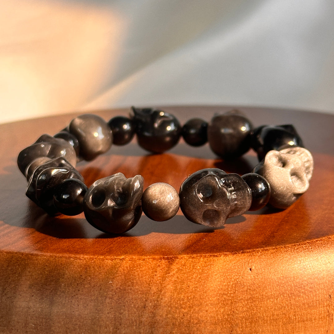 Silber-Obsidian Mondperlen-Armband 15,0-15,3 mm
