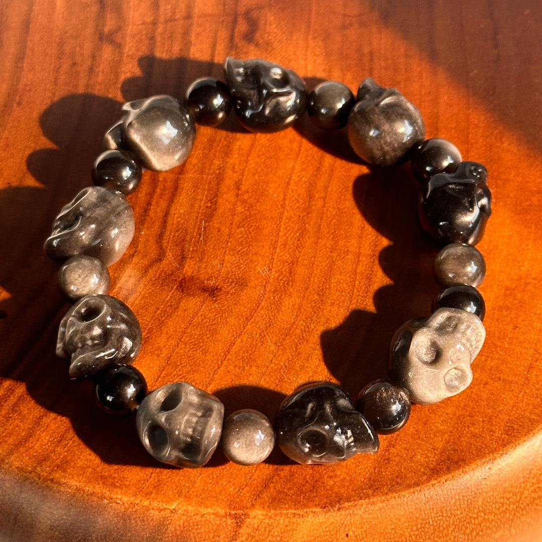 Silber-Obsidian Mondperlen-Armband 15,0-15,3 mm