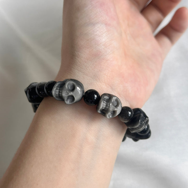 Silber-Obsidian Mondperlen-Armband 15,0-15,3 mm