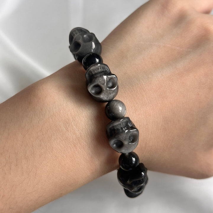 Silber-Obsidian Mondperlen-Armband 15,0-15,3 mm