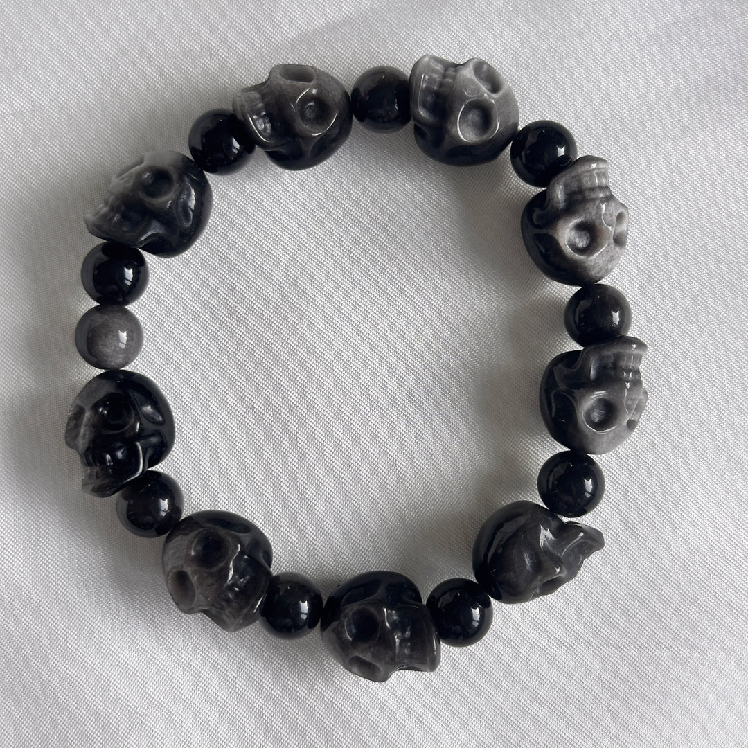 Silber-Obsidian Mondperlen-Armband 15,0-15,3 mm