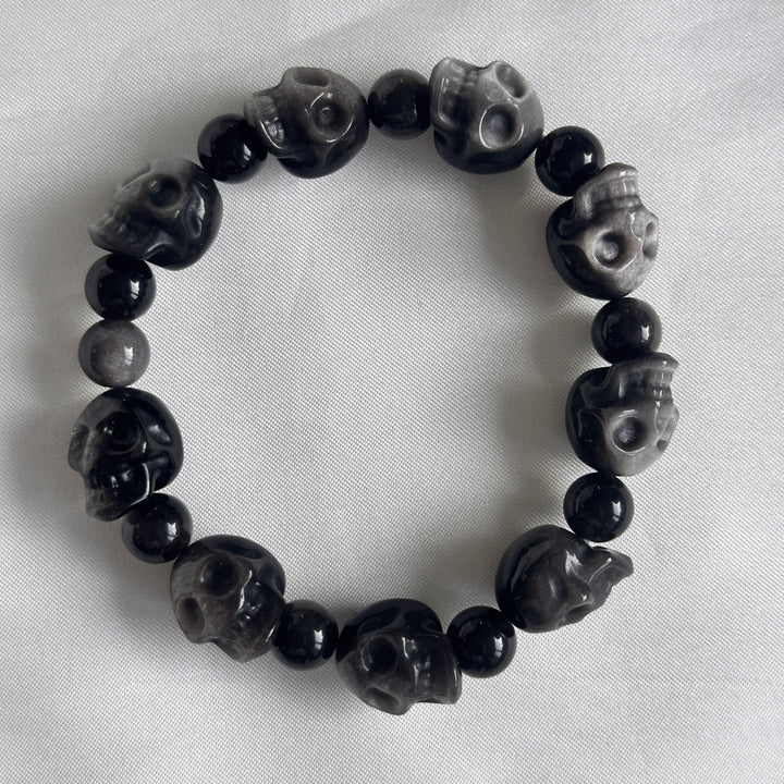 Silber-Obsidian Mondperlen-Armband 15,0-15,3 mm