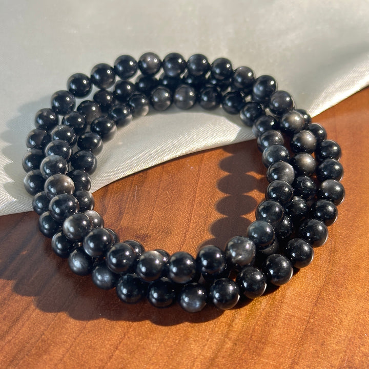 Black Aquamarine Triple Wrap Bracelet 5.9-6.3mm