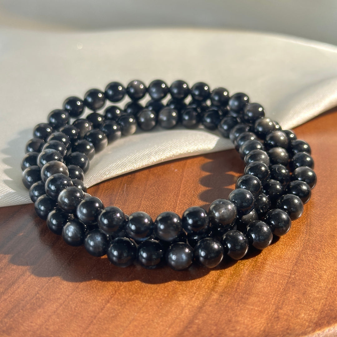 Black Aquamarine Triple Wrap Bracelet 5.9-6.3mm
